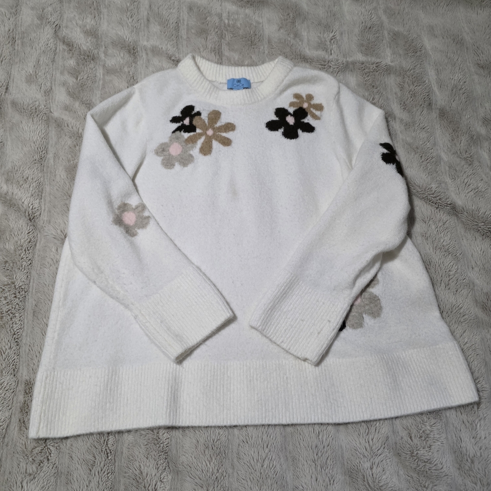CeCe White Sweater with Floral Accents